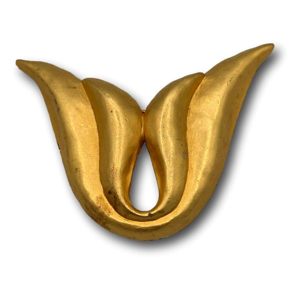 Vintage 1980s Sculptural Tulip Gold Tone Brooch